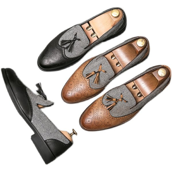 Ανδρικά μοκασίνια από οικολογικό δέρμα και υφάσματα με φούντα