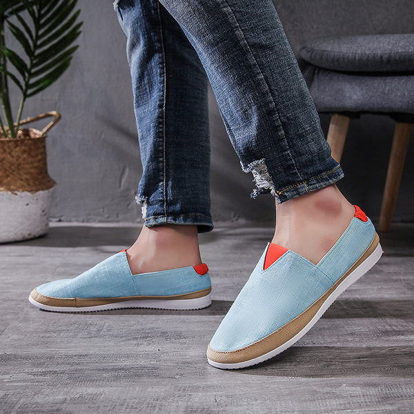 Vīriešu tekstila mokasīni - zilā krāsā