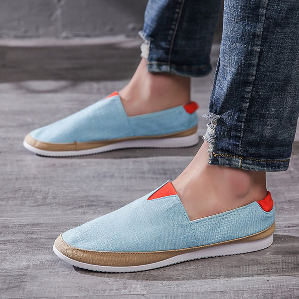 Vīriešu tekstila mokasīni - zilā krāsā