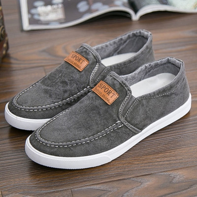 Mocasini sport și casual pentru bărbați din denim, cu inscripție