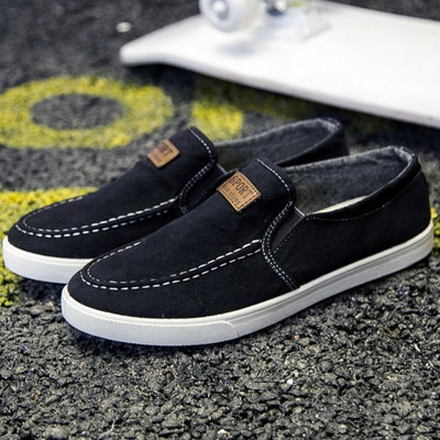 Mocasini sport și casual pentru bărbați din denim, cu inscripție