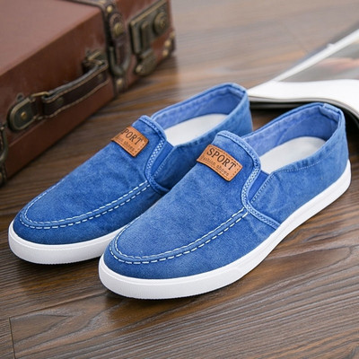 Mocasini sport și casual pentru bărbați din denim, cu inscripție