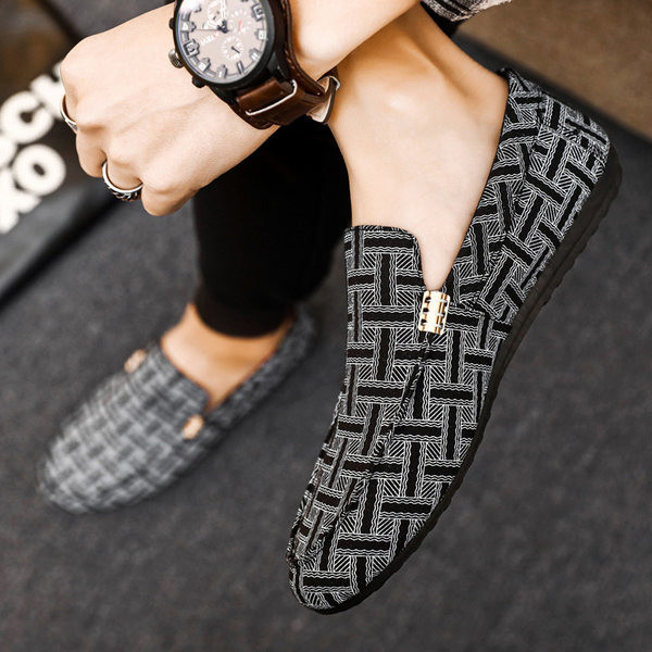 Μοντέρνα ανδρικά καθημερινά μοκασίνια με μοτίβο και επίπεδη σόλα
