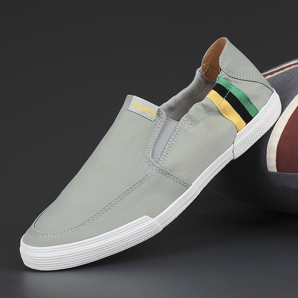 Vīriešu tekstila mokasīni ar krāsainām svītrām un uzrakstu