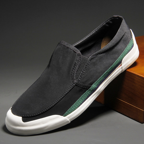 Мъжки заоблени мокасини с равна подметка от текстил