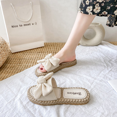 Papuci casual cu talpa plata si panglica pentru femei