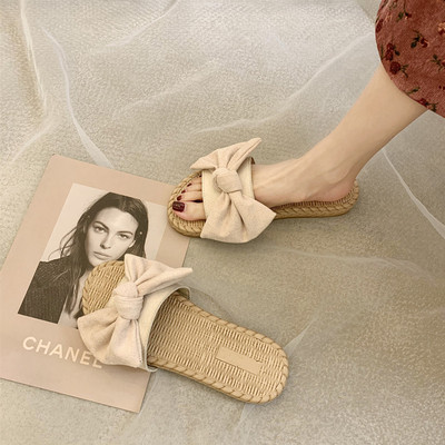 Papuci casual cu talpa plata si panglica pentru femei