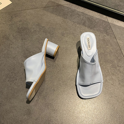 Sieviešu kvadrātveida čības no eko ādas ar augstu apaļu papēdi 6 cm