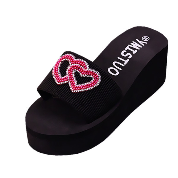 Ikdienas čības ar augstu platformu 6 cm un dekoratīviem akmeņiem