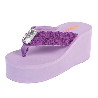 Παντόφλες σύγχρονες γυναικείες  σεπλατφόρμα με διακόσμηση - πέτρες και λουλούδια