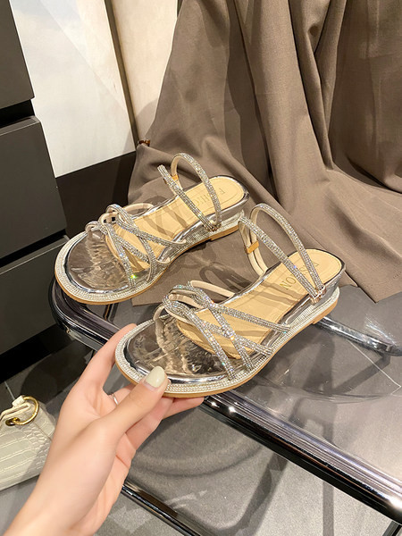 Jauns sieviešu vasaras čību modelis ar akmentiņiem sudraba krāsā