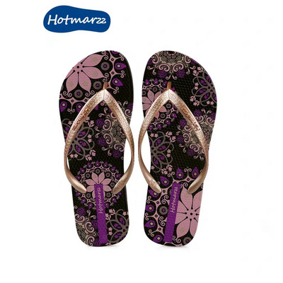 Sieviešu čības ar ziedu motīviem un plakanu zoli