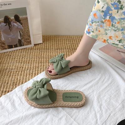 Papuci casual cu talpa plata si panglica textila