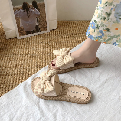 Papuci casual cu talpa plata si panglica textila