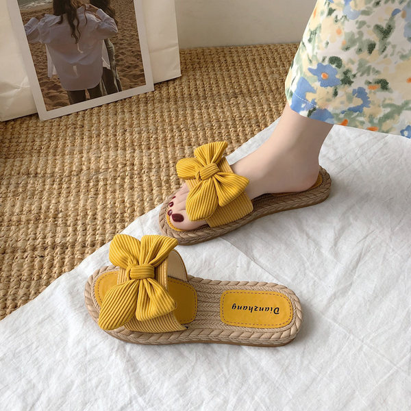 Papuci casual cu talpa plata si panglica textila