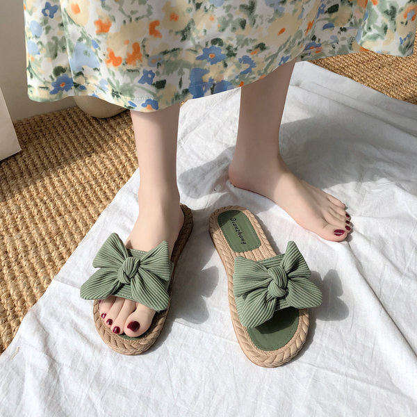 Papuci casual cu talpa plata si panglica textila