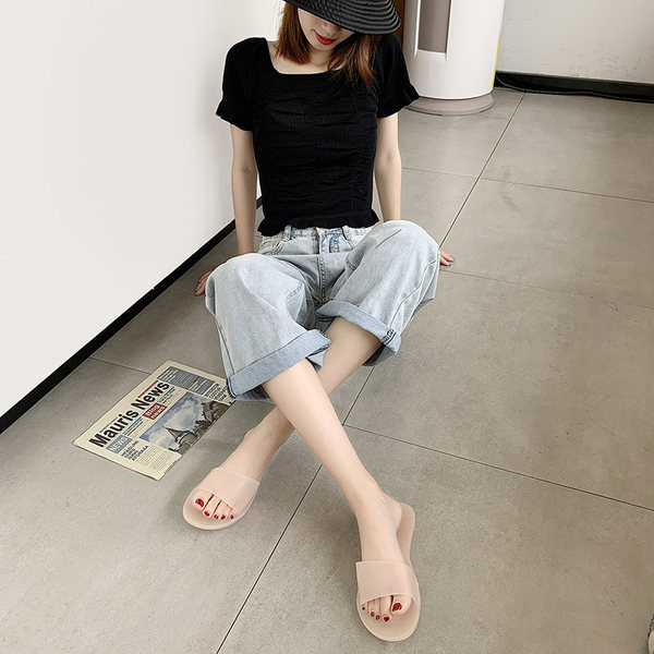 Sieviešu ikdienas gumijas čības ar plakanu zoli