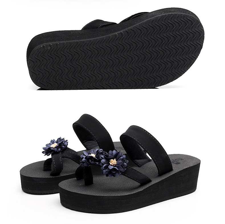 Jauns sieviešu čību modelis ar 3D ziedu elementu - melnā krāsā