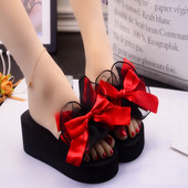 Модерни дамски чехли с панделка и тюл