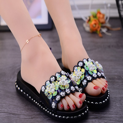 Sieviešu čības ar plakanām zolēm un pērlēm četrās krāsās