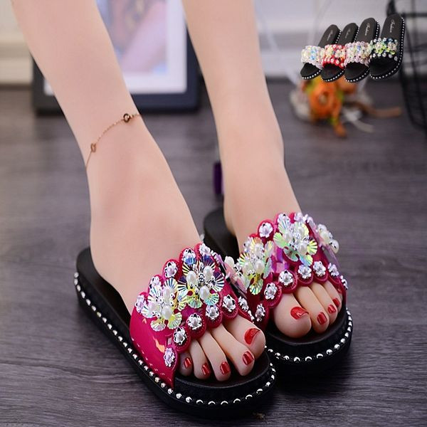 Sieviešu čības ar plakanām zolēm un pērlēm četrās krāsās