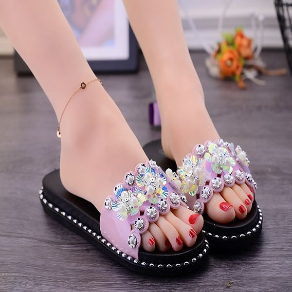 Sieviešu čības ar plakanām zolēm un pērlēm četrās krāsās