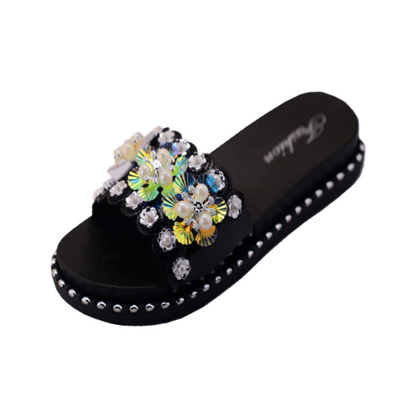 Sieviešu čības ar plakanām zolēm un pērlēm četrās krāsās