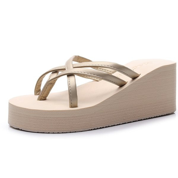 Papuci de damă cu platformă, cu bretele subțiri peste vârf