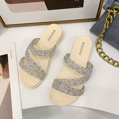 Papuci moderni de femei cu un element strălucitor - trei culori