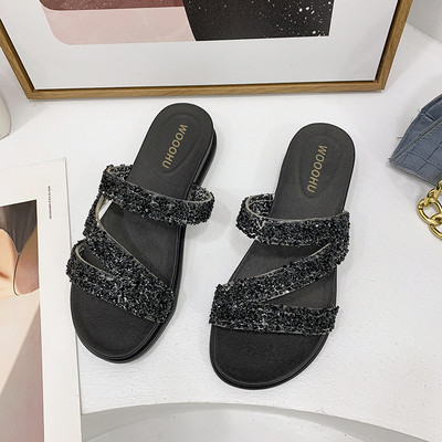 Papuci moderni de femei cu un element strălucitor - trei culori