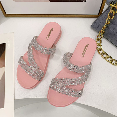 Papuci moderni de femei cu un element strălucitor - trei culori