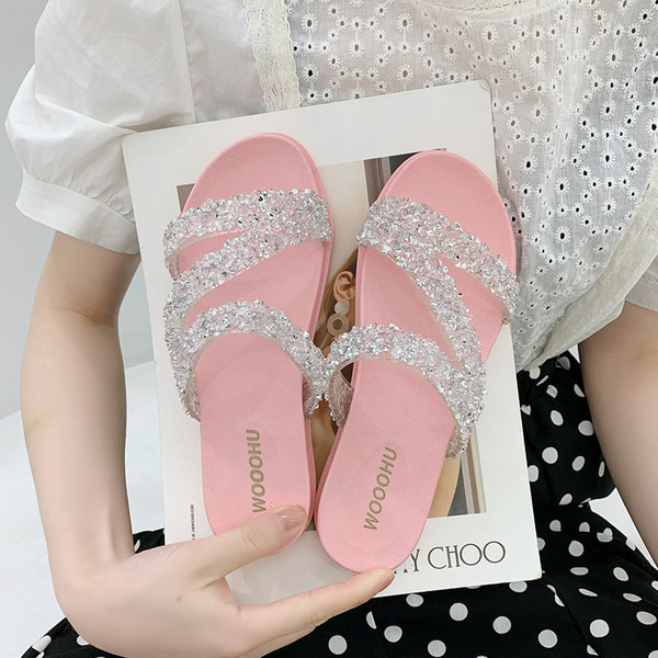 Papuci moderni de femei cu un element strălucitor - trei culori