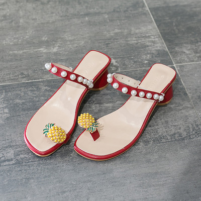 Aktuālās sieviešu čības ar pērlēm un 6 cm biezu papēdi