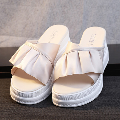 Papuci de dama cu platforma inalta de 8 cm din piele ecologica