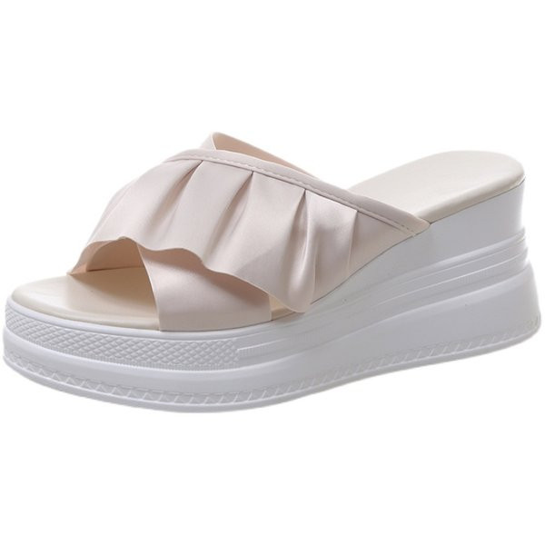 Papuci de dama cu platforma inalta de 8 cm din piele ecologica