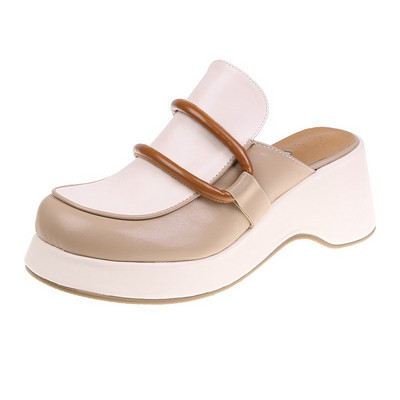 Актуални дамски чехли заоблен модел с висока подметка