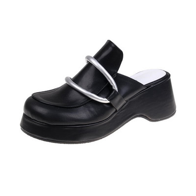 Актуални дамски чехли заоблен модел с висока подметка