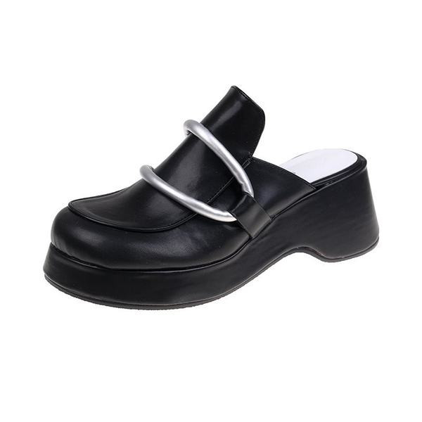 Актуални дамски чехли заоблен модел с висока подметка