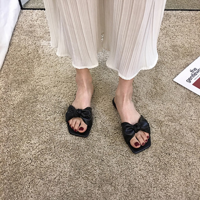 Актуални дамски чехли с панделка и равна подметка изчистен модел