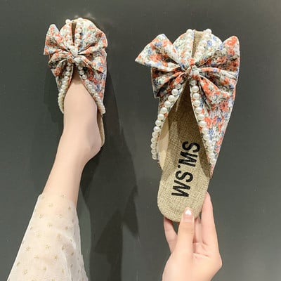 Καθημερινές  γυναικείες παντόφλες με μοτίβα λουλουδιών και πέρλες