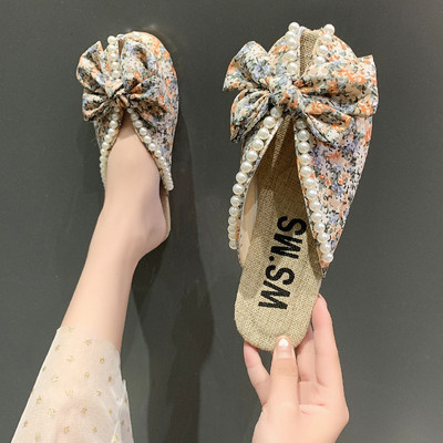 Καθημερινές  γυναικείες παντόφλες με μοτίβα λουλουδιών και πέρλες
