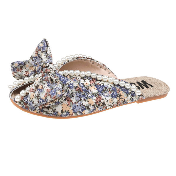 Καθημερινές  γυναικείες παντόφλες με μοτίβα λουλουδιών και πέρλες
