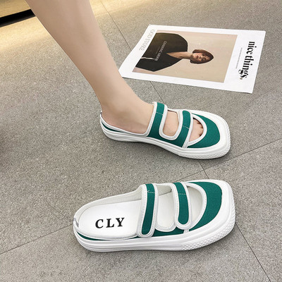 Ikdienas sieviešu čības ar velcro un plakanu zoli