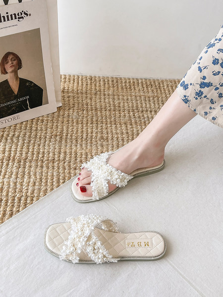 Γυναικείες στρογγυλές παντόφλες στρογγυλές με πέρλες