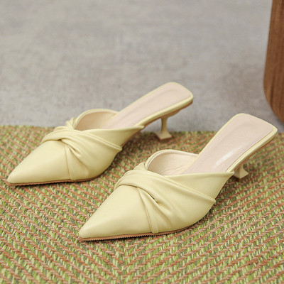 Papuci de dama din imitatie de piele cu toc subtire 5 cm