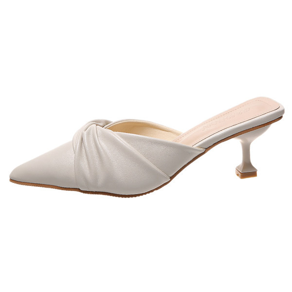 Papuci de dama din imitatie de piele cu toc subtire 5 cm