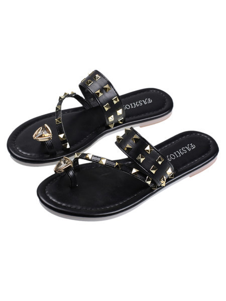 Καθημερινές  γυναικείες παντόφλες με επίπεδη σόλα και μεταλλικά τρουξ