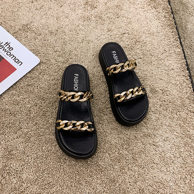 Stilīgas sieviešu čības ar augstu plakanu zoli un sprādzi