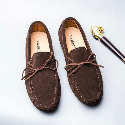 Mocasini de primavara model nou din piele intoarsa eco cu sireturi