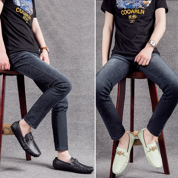 Vīriešu moderni eko ādas mokasīni ar metāla apdari